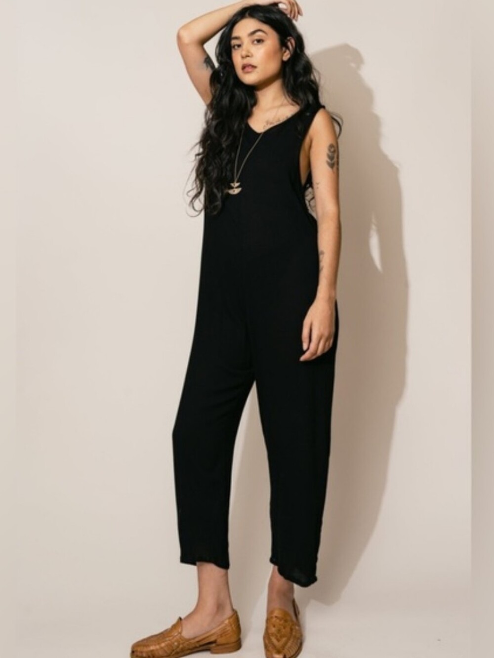NWT ALTAR Houseline PDX | Sleeveless Jumpsuit Black Large Pockets Made in USA